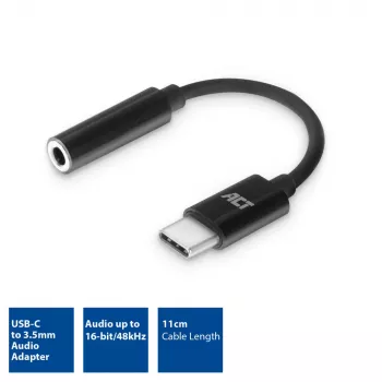 Audiokabel ACT AC7380 0,11m 3,5mm Buchse USB Typ-C Stecker Schwarz