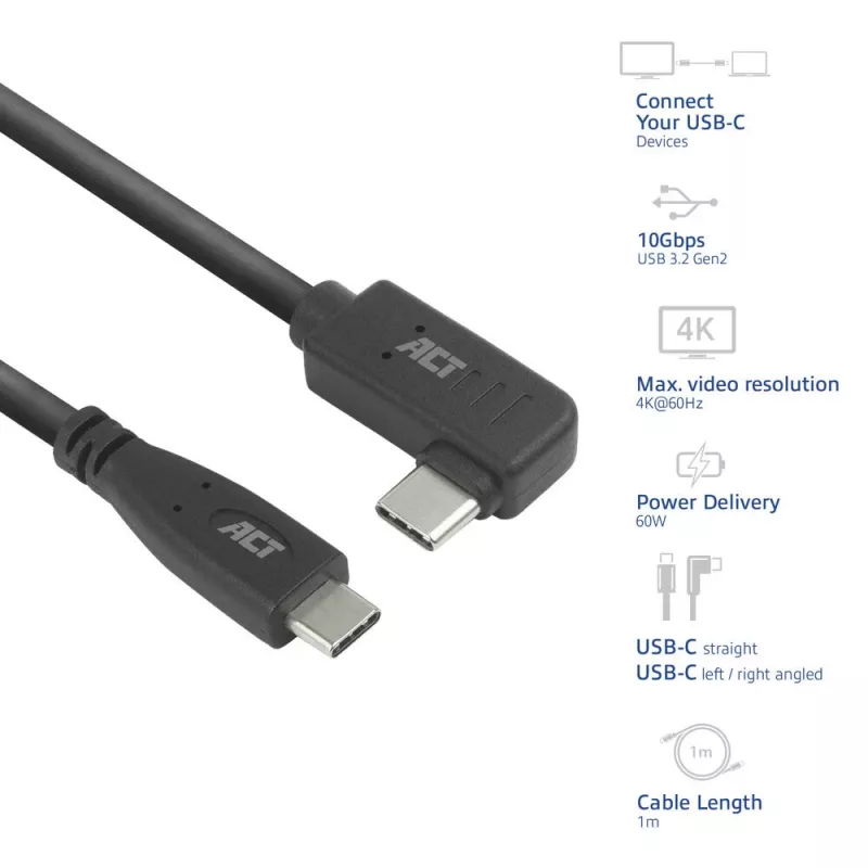 ACT USB 3.0 Winkelkabel USB-C 1 Meter 5 Gbit/s schwarz