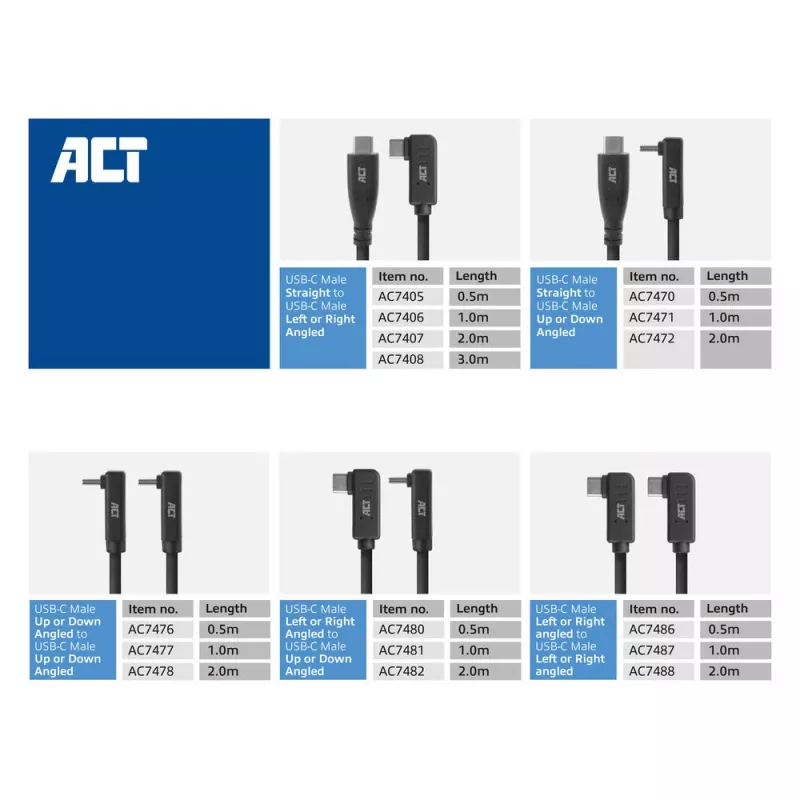 ACT USB 3.0 Winkelkabel USB-C 1 Meter 5 Gbit/s schwarz