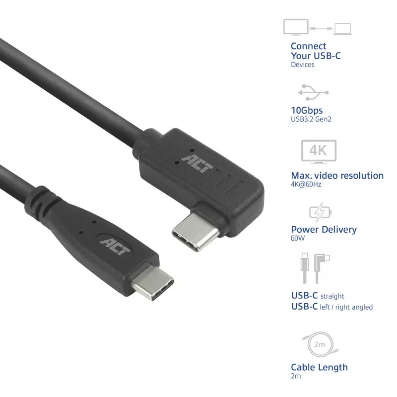 ACT USB 3.0 Winkelkabel USB-C 2 Meter 5 Gbit/s Schwarz