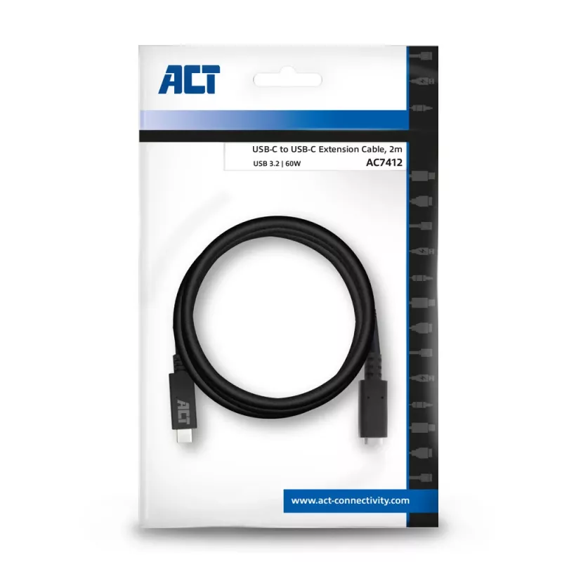 ACT USB 3.0 Verlängerungskabel USB-C 2 Meter 5 Gbit/s Schwarz