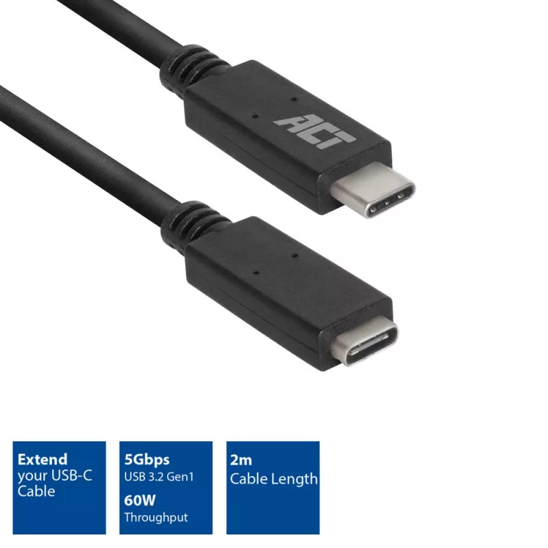 ACT USB 3.0 Verlängerungskabel USB-C 2 Meter 5 Gbit/s Schwarz