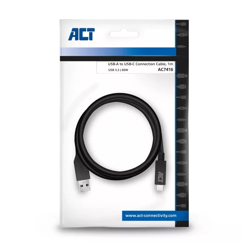 ACT USB 3.0-Kabel USB-A auf USB-C 1 Meter 5 Gbit/s Schwarz