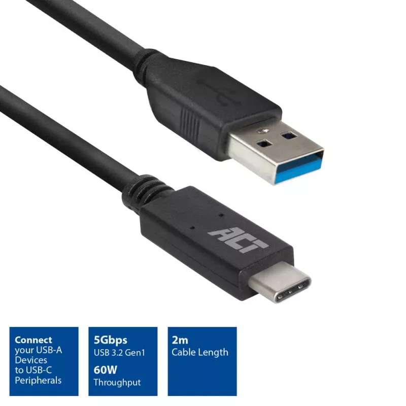 ACT USB 3.0 Kabel USB-A auf USB-C 2 Meter 5 Gbit/s Schwarz