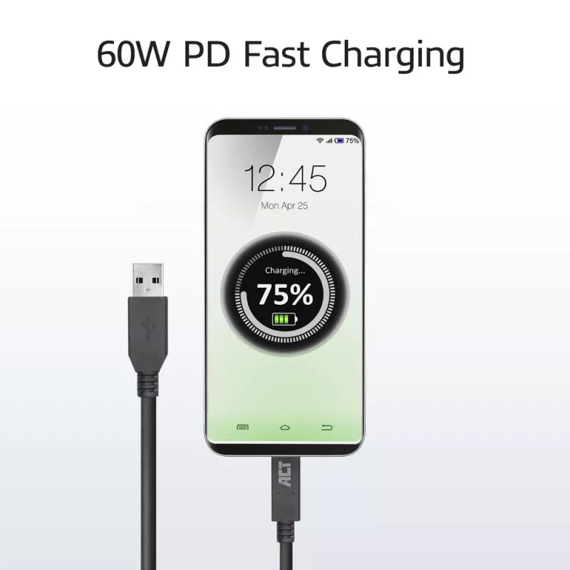 ACT USB 3.0 Kabel USB-A auf USB-C 2 Meter 5 Gbit/s Schwarz