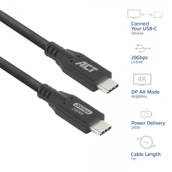 ACT USB4 20Gbps 240W USB Type-C-Kabel 1 Meter Schwarz