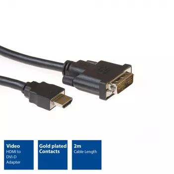 ACT 2 Meter HDMI-auf-DVI-D-Adapterkabel, HDMI-A-Stecker – DVI-D-Single-Link-Stecker 18+1