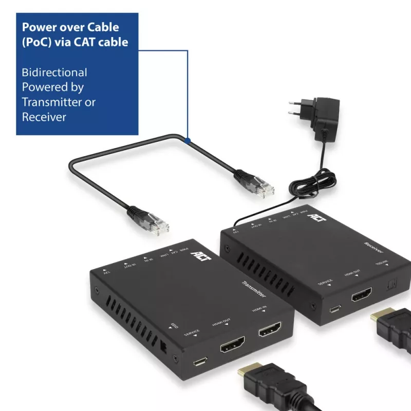 AV-Sender & -Empfänger ACT 4K HDMI 2.0 Extender-Set über CAT6 UTP mit IR-Unterstützung, 60 Meter