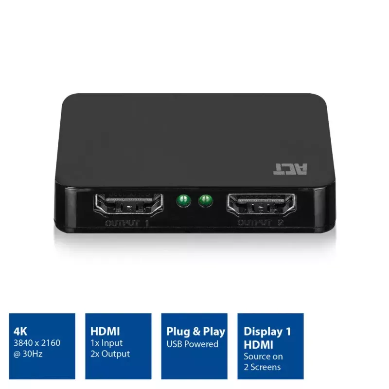 ACT 4K HDMI 1.4 Splitter 2 Ports 3840 x 2160 Pixel Schwarz