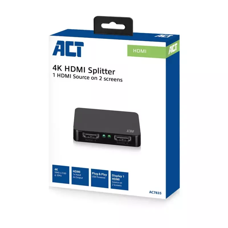 ACT 4K HDMI 1.4 Splitter 2 Ports 3840 x 2160 Pixel Schwarz