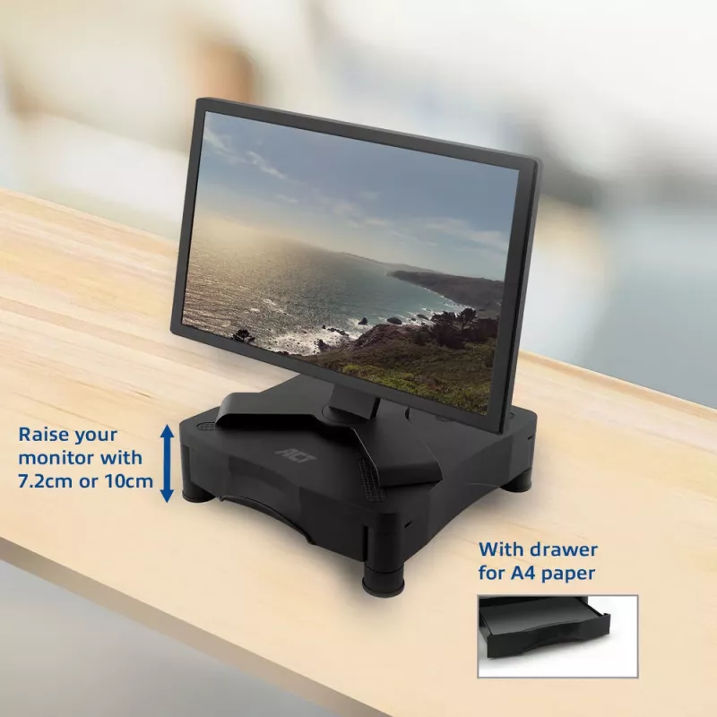 Monitorständer ACT AC8200 höhenverstellbar eine Schublade schwarz