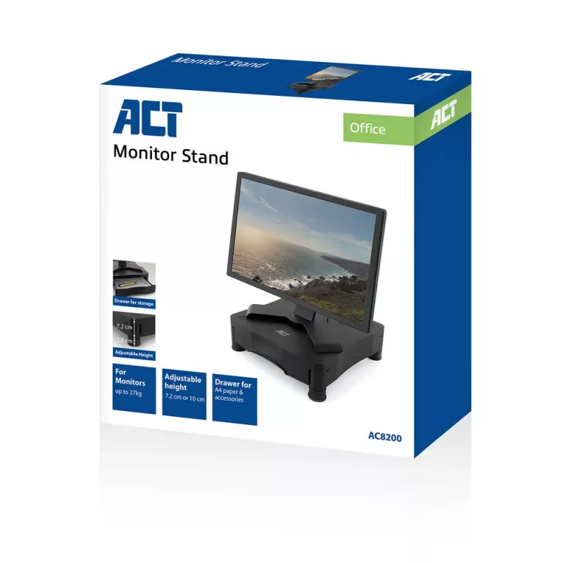 Monitorständer ACT AC8200 höhenverstellbar eine Schublade schwarz