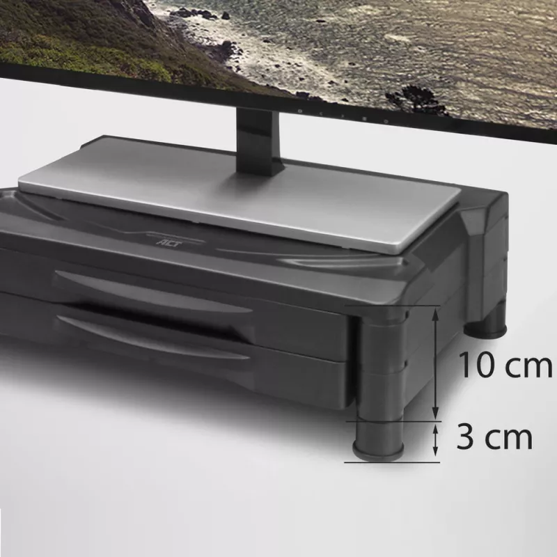 ACT Monitorständer extra breit AC8215 höhenverstellbar zwei Schubladen