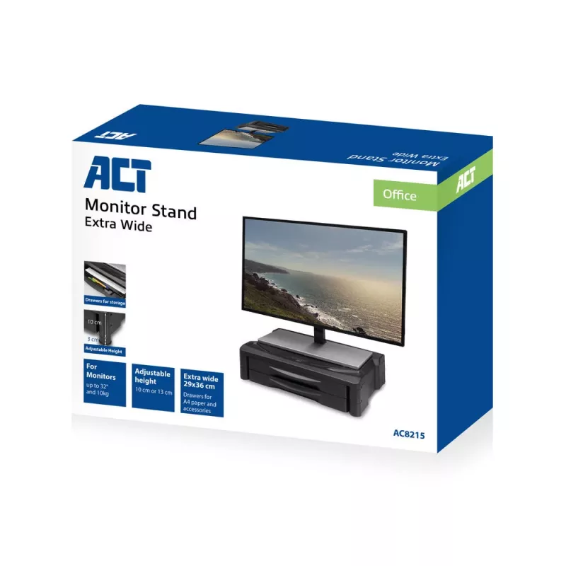 ACT Monitorständer extra breit AC8215 höhenverstellbar zwei Schubladen