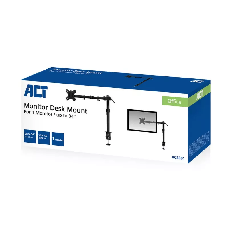 ACT Einzelmonitorarm Klemme/Durchsteckmontage 8 kg 10-32 Zoll