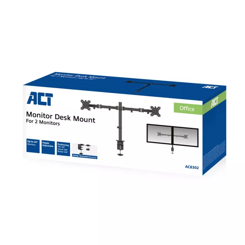 ACT Doppel-Monitorarm Klemme/Durchsteckmontage 16 kg 10-32 Zoll