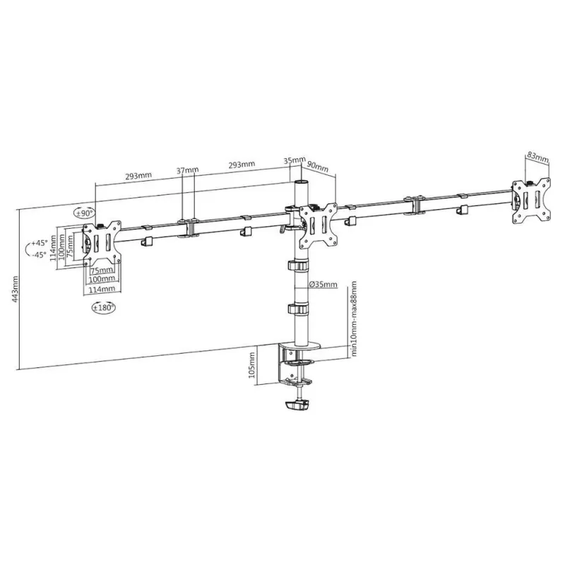 ACT Triple-Monitorarm Klemme/Durchführung 30 kg 13-27 Zoll