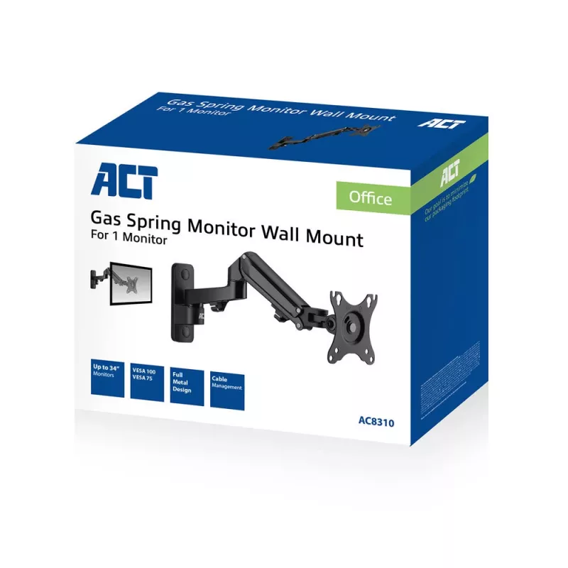 ACT Monitor-Wandhalterung mit Gasfeder, 1 Bildschirm, max. Gewicht 7 kg