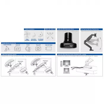 ACT Gasfeder-Monitorarm Büro Schwarz AC8311 Klemme/Durchsteckmontage 9 kg
