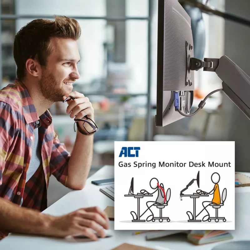 ACT Gasfeder-Monitorarm Büro Schwarz AC8311 Klemme/Durchsteckmontage 9 kg