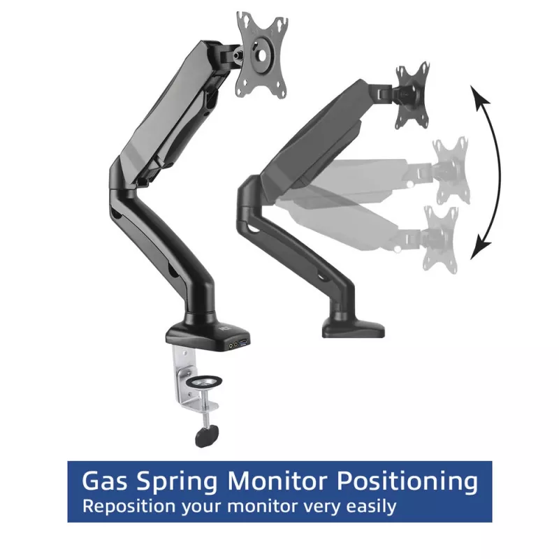 ACT Gasfeder-Monitorarm Büro Schwarz AC8311 Klemme/Durchsteckmontage 9 kg
