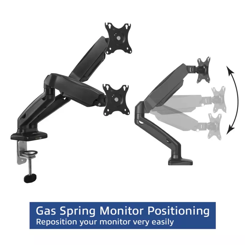 ACT Gasfeder-Doppelmonitorarm Büro Klemm-/Durchführungsmontage 18 kg