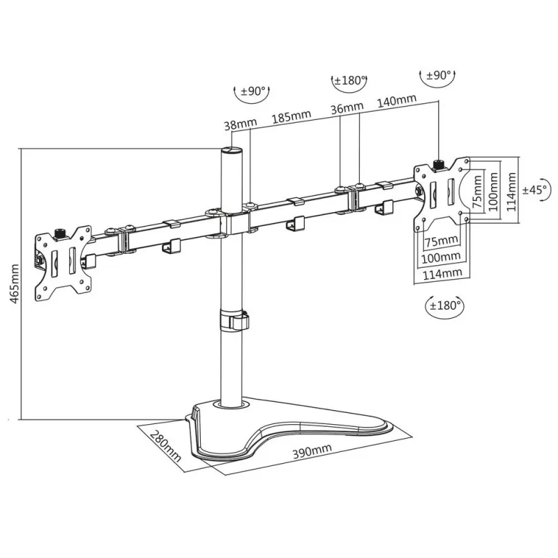 ACT freistehender Doppelmonitorarm AC8320 max. Gewicht 16 kg min. Bildschirm 33 cm max. Bildschirm 81,3 cm