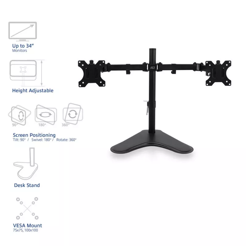 ACT freistehender Doppelmonitorarm AC8320 max. Gewicht 16 kg min. Bildschirm 33 cm max. Bildschirm 81,3 cm