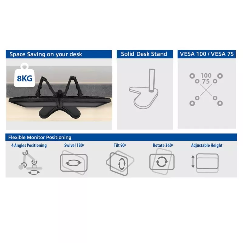 ACT freistehender Doppelmonitorarm AC8320 max. Gewicht 16 kg min. Bildschirm 33 cm max. Bildschirm 81,3 cm