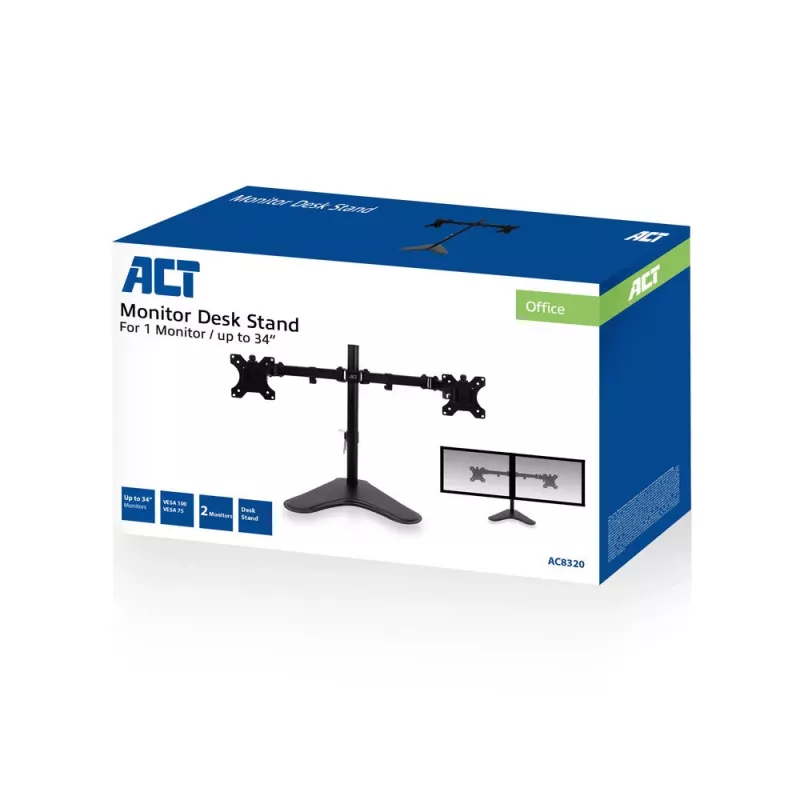 ACT freistehender Doppelmonitorarm AC8320 max. Gewicht 16 kg min. Bildschirm 33 cm max. Bildschirm 81,3 cm