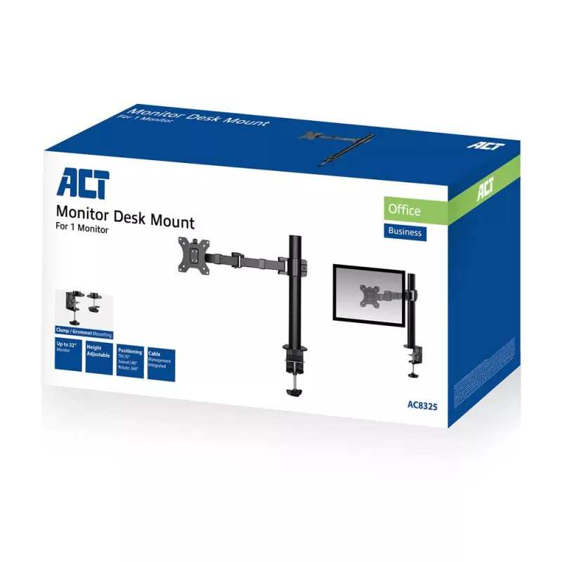 ACT Einzelmonitorarm Büro Solid Pro Klemme/Durchschraubbefestigung 12 kg 10-32 Zoll