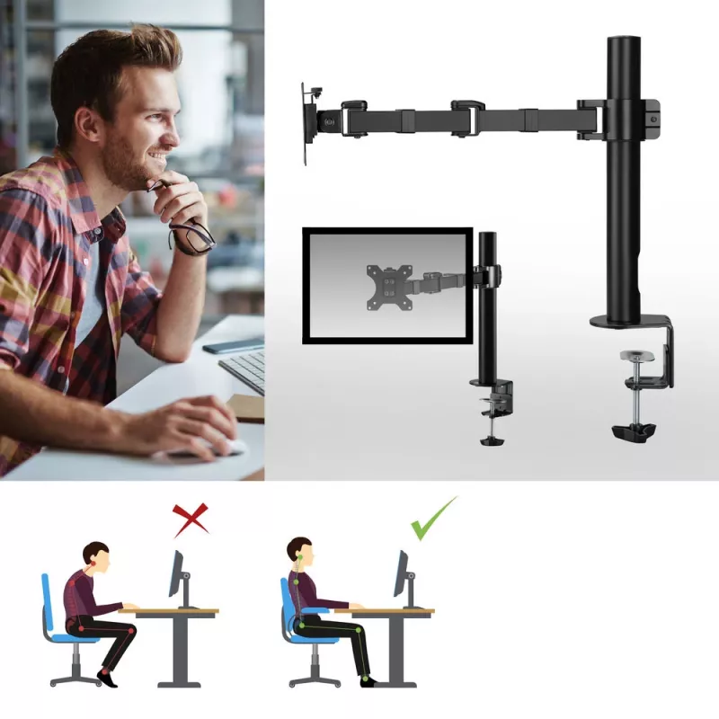 ACT Einzelmonitorarm Büro Solid Pro Klemme/Durchschraubbefestigung 12 kg 10-32 Zoll