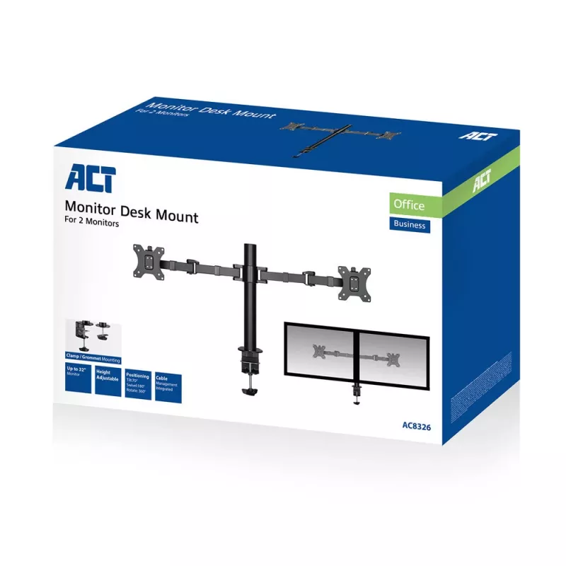 ACT Dual-Monitorarm Office Solid Pro – Klemm-/Durchgangsbefestigung – 12 kg – 10–32 Zoll