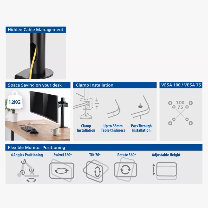 ACT Dual-Monitorarm Office Solid Pro – Klemm-/Durchgangsbefestigung – 12 kg – 10–32 Zoll