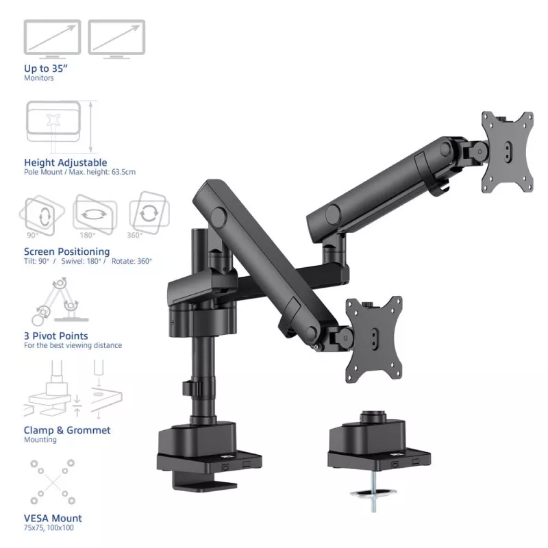 ACT Monitorarm 35 Zoll Office Solid Pro, mechanische Feder, 2 Monitore