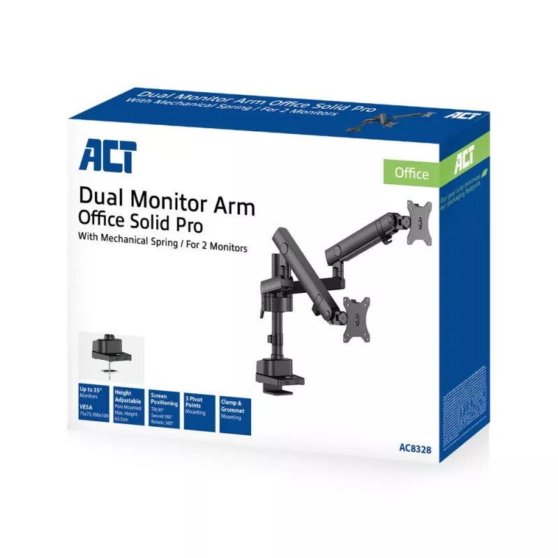 ACT Monitorarm 35 Zoll Office Solid Pro, mechanische Feder, 2 Monitore