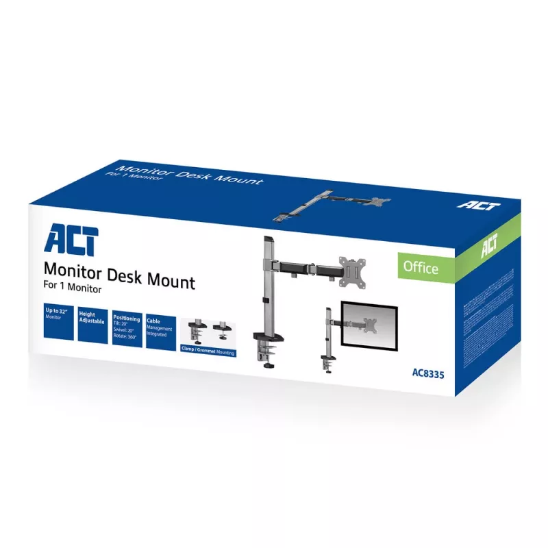 ACT Single Monitor Arm Office Silber Klemm-/Durchsteckmontage 9 kg 17-32 Zoll