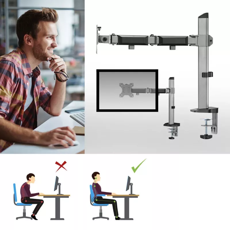 ACT Single Monitor Arm Office Silber Klemm-/Durchsteckmontage 9 kg 17-32 Zoll