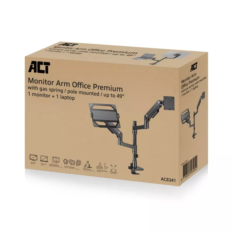 Laptop- & Monitorarm ACT AC8341 Gasfeder schwarz 49 Zoll
