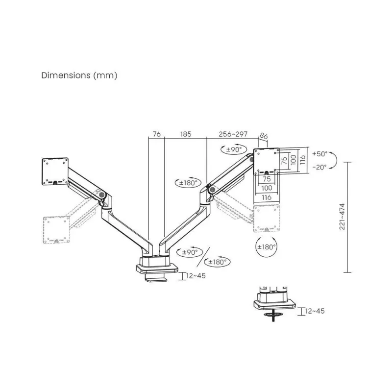 ACT Monitorarm 35 Zoll Büro Premium, Gasfeder, 2 Monitore