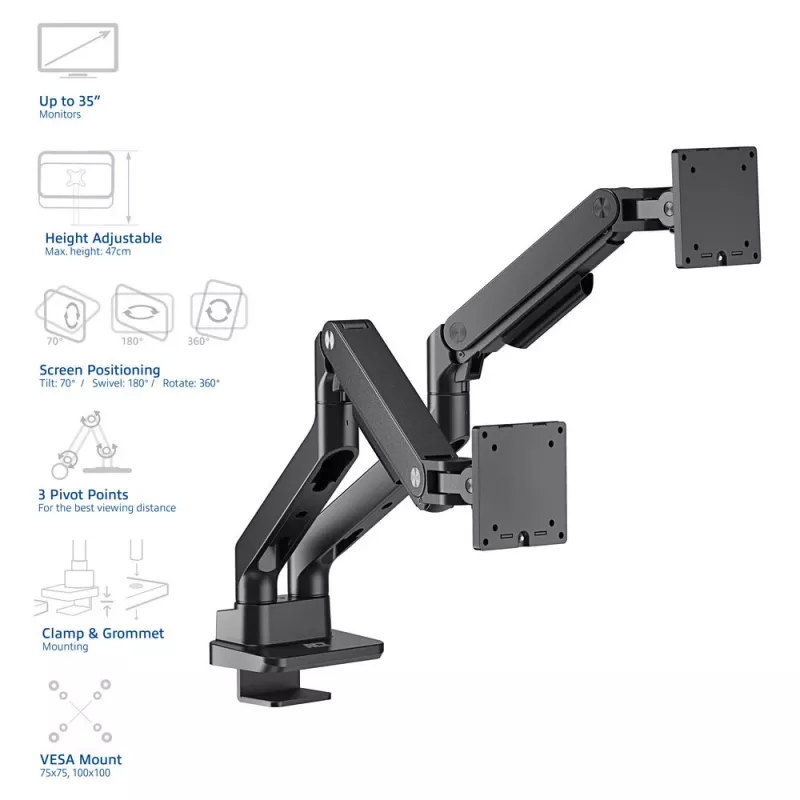 ACT Monitorarm 35 Zoll Büro Premium, Gasfeder, 2 Monitore