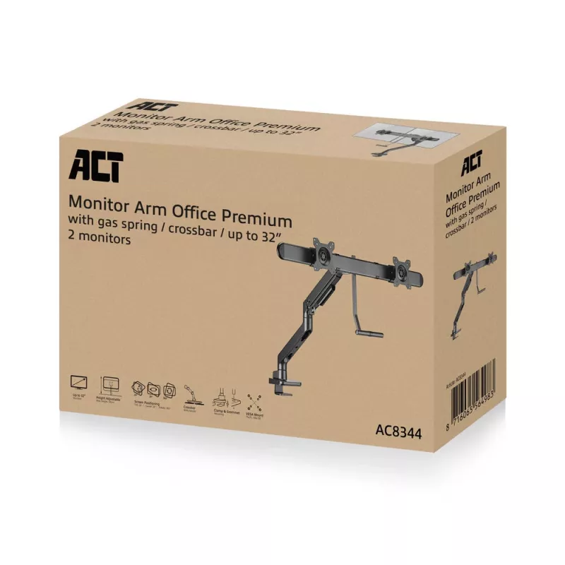 ACT Monitorarm 32 Zoll Büro Premium, Gasfeder, Querstange, 2 Monitore