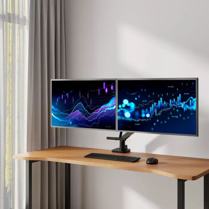 ACT Monitorarm 32 Zoll Büro Premium, Gasfeder, Querstange, 2 Monitore