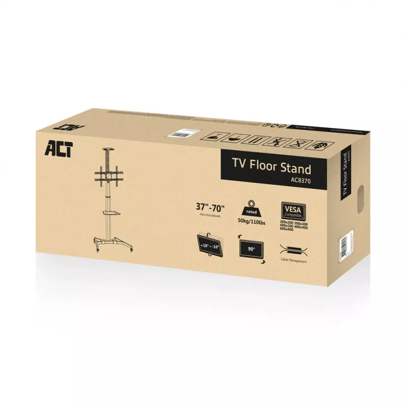 TV-Halterung ACT AC8370 Schwarz 70 Zoll 50 kg Tragfähigkeit VESA 200x200 bis 600x400