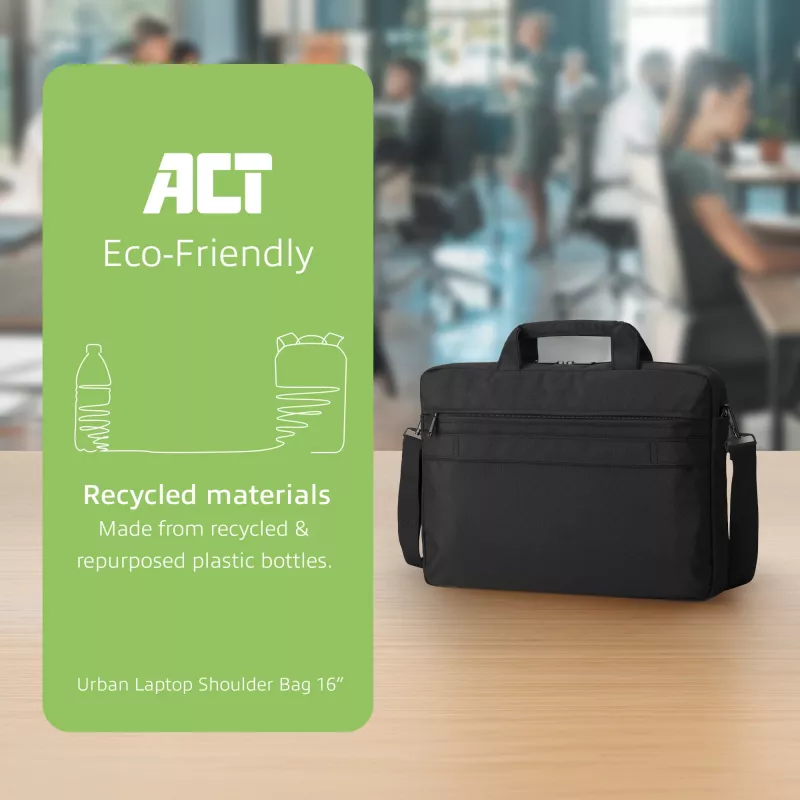ACT Urban Umhängetasche für Laptops bis 16 inch, aus recycelten Plastikflaschen