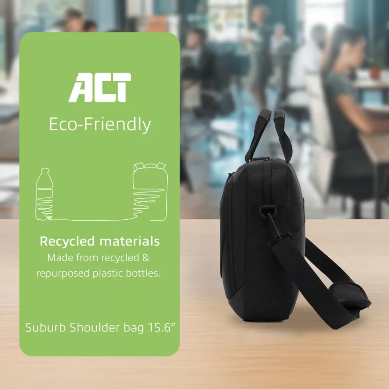 ACT Suburb Umhängetasche für Laptops bis 15,6 Zoll, hergestellt aus recycelten Plastikflaschen