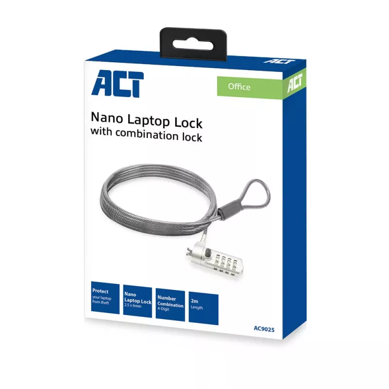 ACT Nano Laptop Lock mit Zahlenschloss 2m Kabel