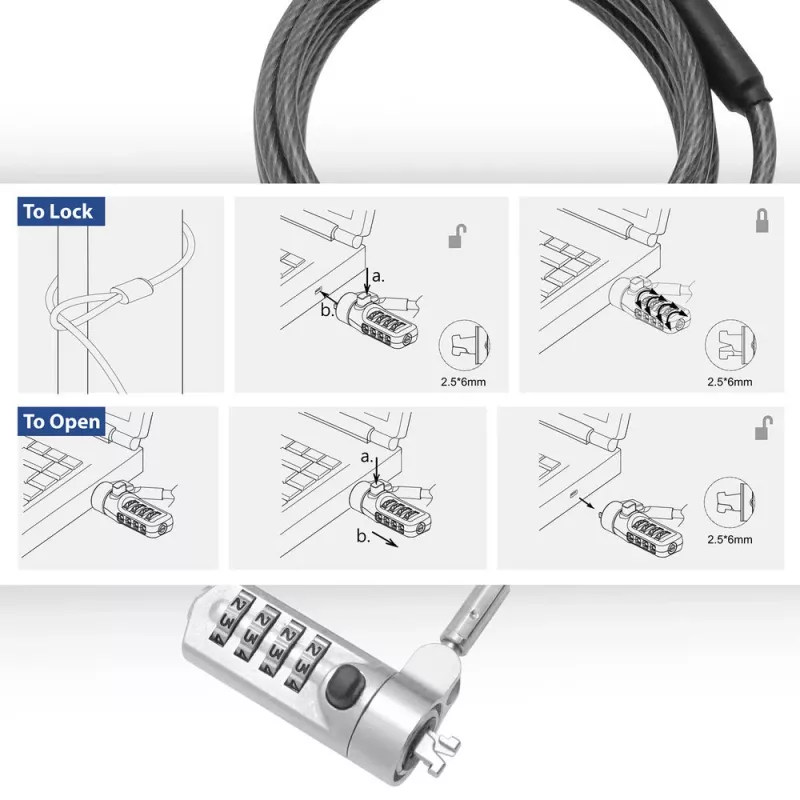 ACT Nano Laptop Lock mit Zahlenschloss 2m Kabel