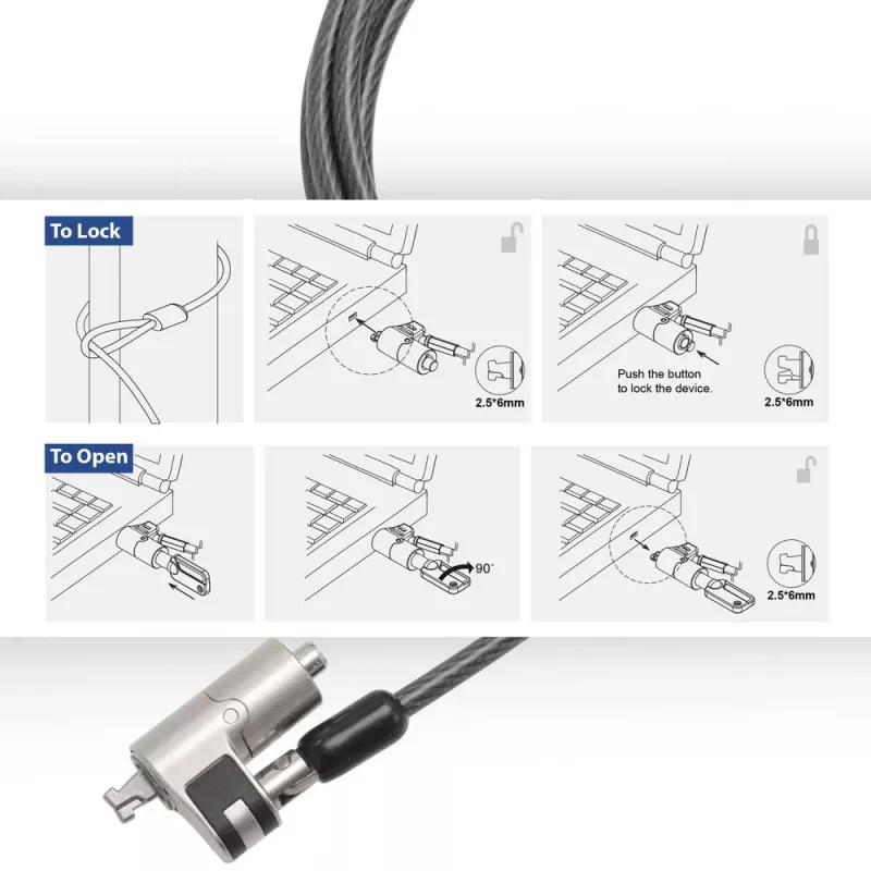 Laptop-Schloss ACT AC9030 Metallisch Rundschlüssel 2 m Kabel