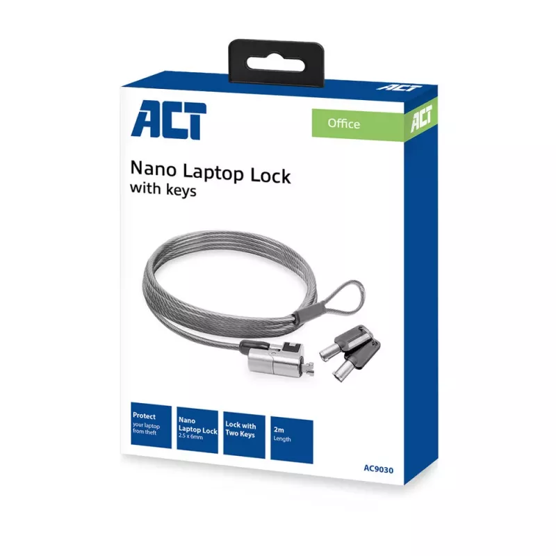 Laptop-Schloss ACT AC9030 Metallisch Rundschlüssel 2 m Kabel